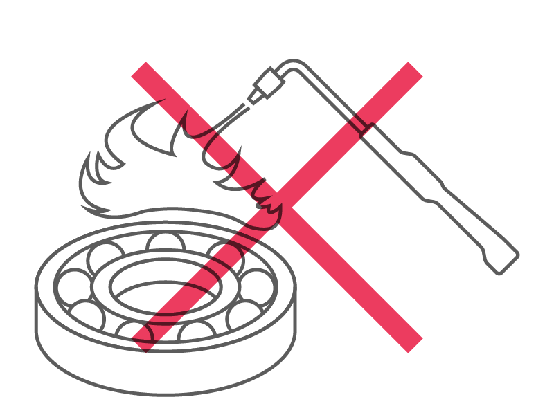 Using flames near a bearing can cause damage or injury.