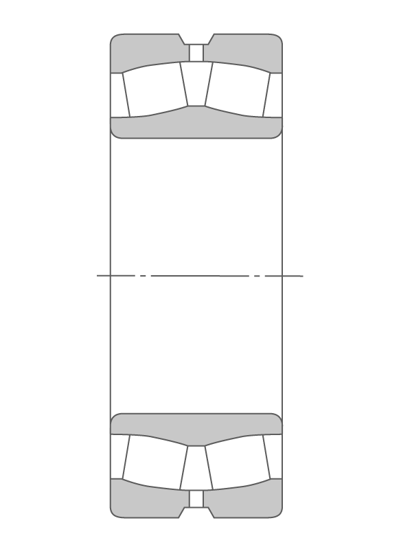 2D cross-section of spherical roller bearing with cylindrical bore.