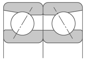 2D cross-section of angular contact ball bearing back-to-back arrangement (DB)