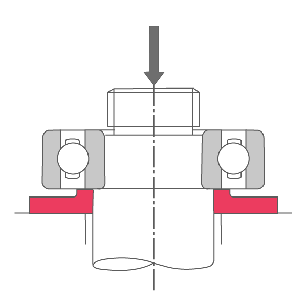 A press hooks to the inner ring and pushes the bearing off the shaft as pressure is applied to it.
