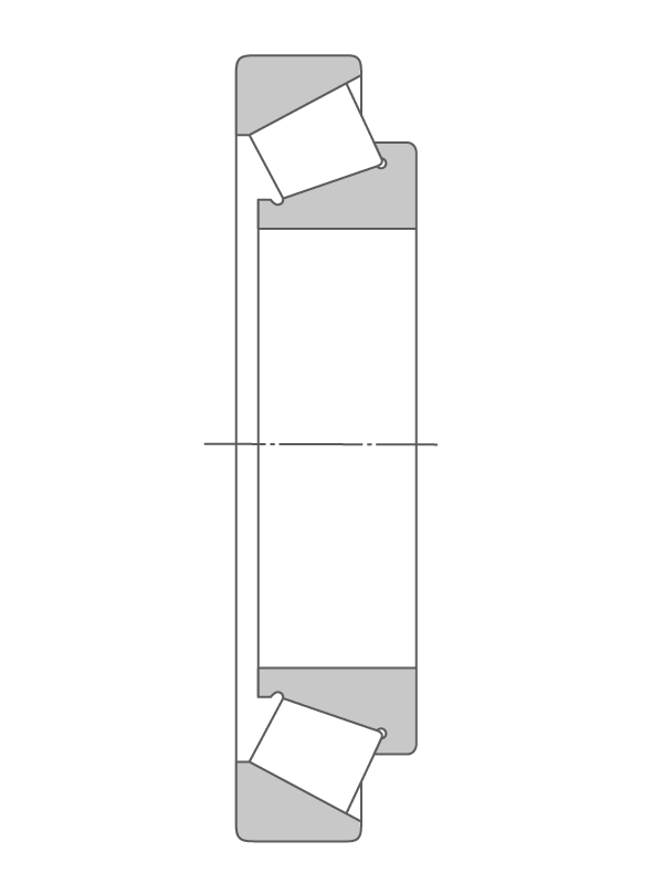 2D cross-section of tapered roller bearing.