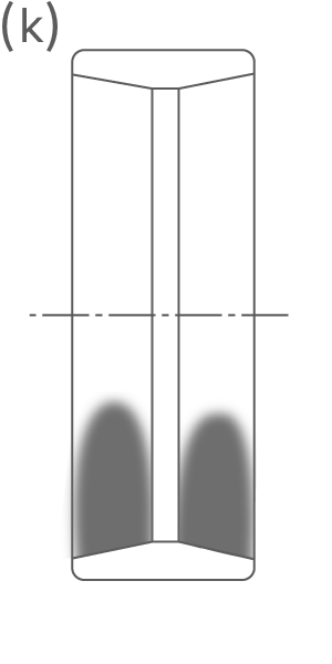 Running trace (k): A normal running trace along the bottom center of a double-row TRB outer ring.