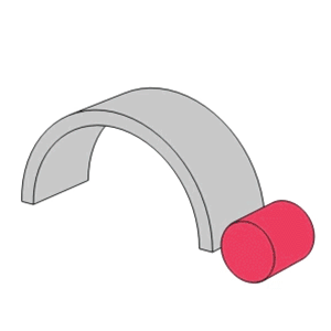 Animation of a roller rolling over a rounded surface with line contact shown as a red line.
