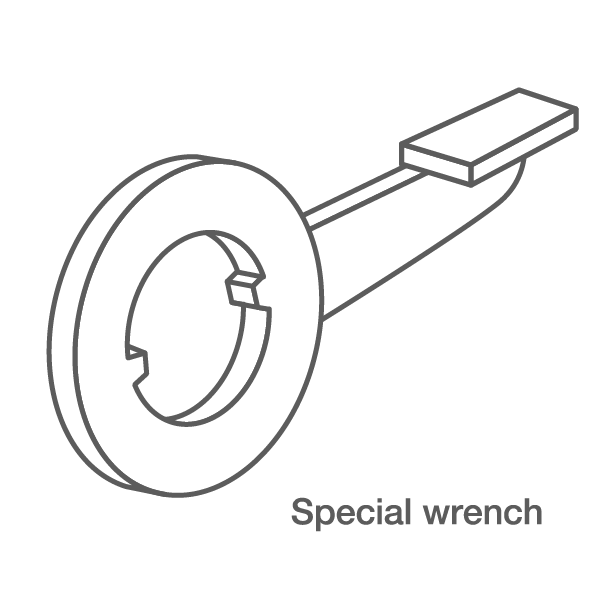 Special Wrench A specially shaped wrench with a closed ring with two notches at one end.